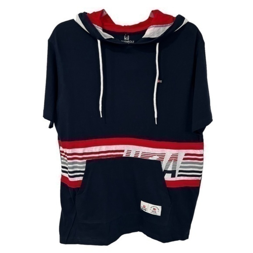 Southpole Mens Hoodie Kangaroo Pocket Tri Color Racing Strips Short Sleeve NWT L